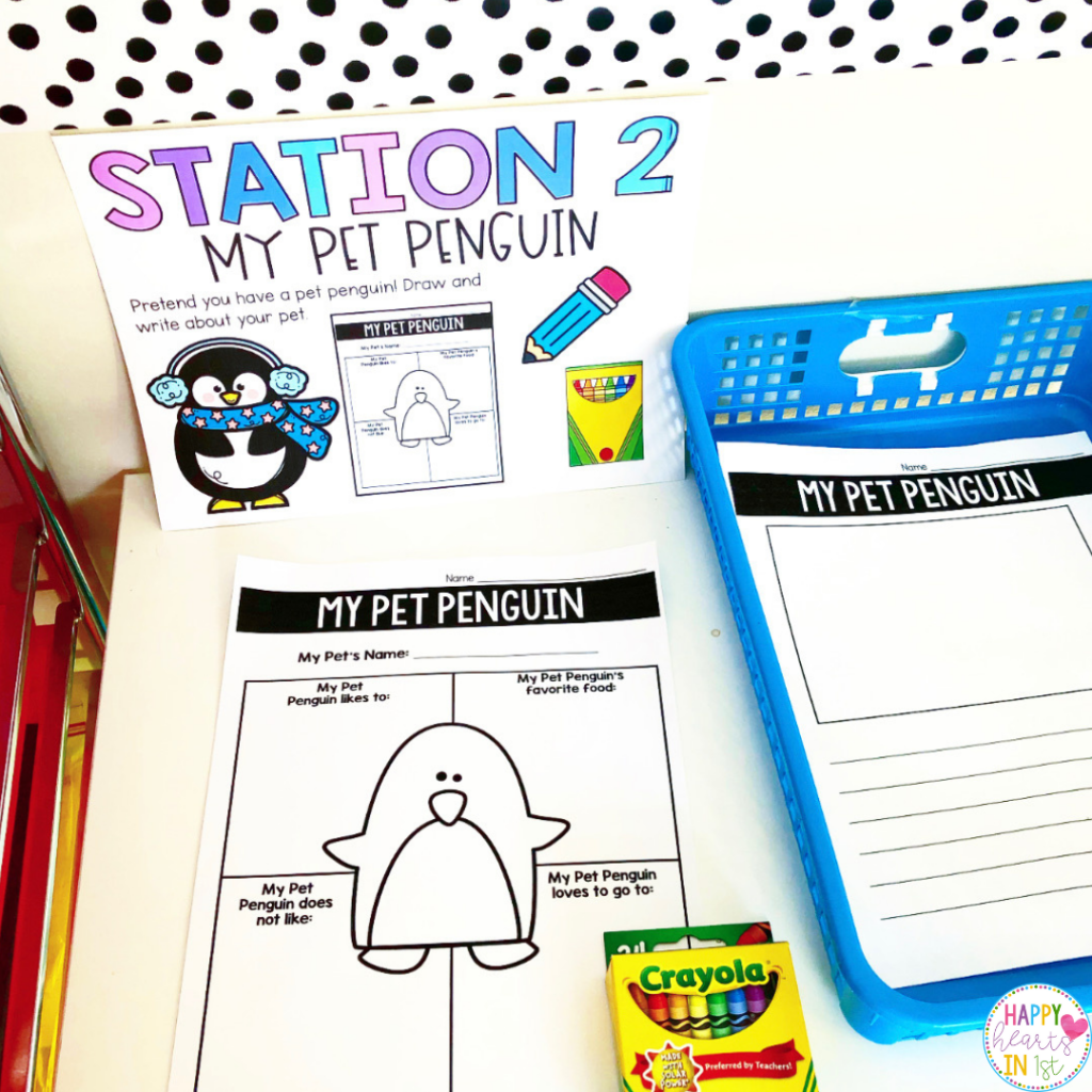 My pet penguin writing station activity