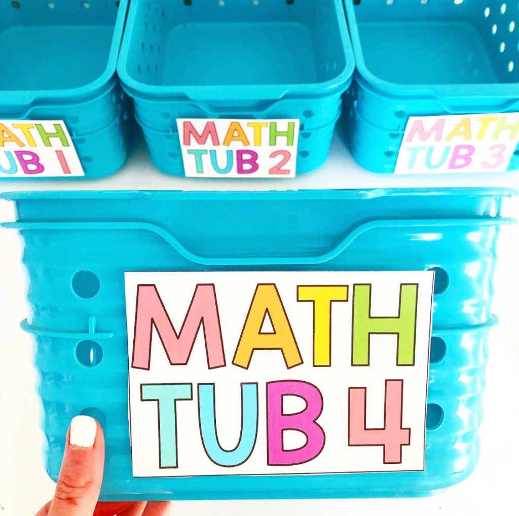 Math Tub Labels for Organizing Math Centers in the Elementary Classroom