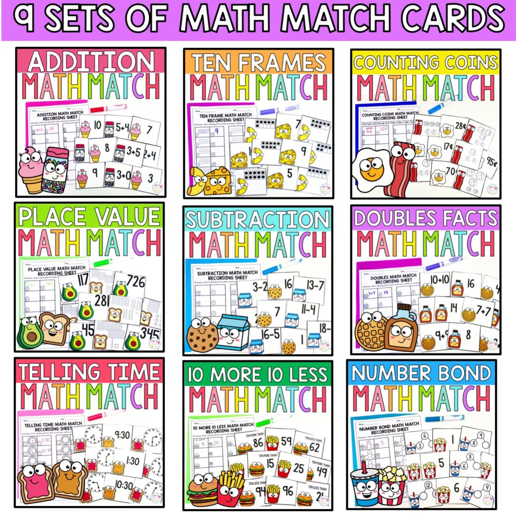 Math Match - A Memory Math Center for building routines in first grade math workshop