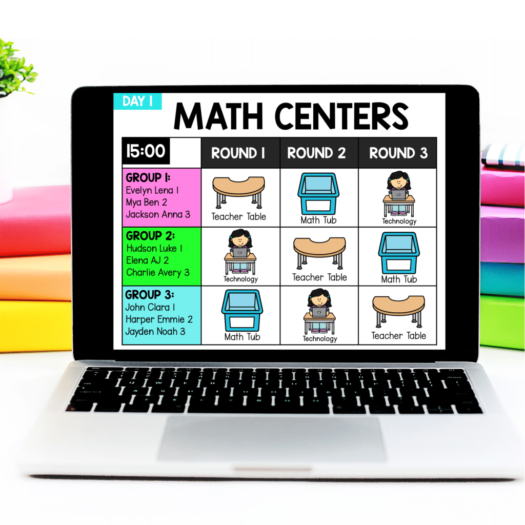 Math Centers Digital Center Rotation Board Chart for 1st grade