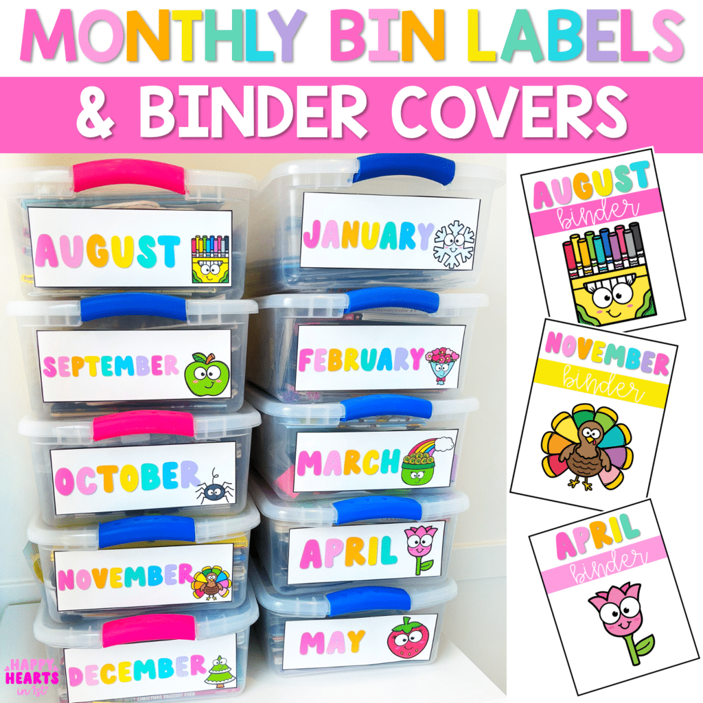 Monthly bin and binder labels for classroom organization