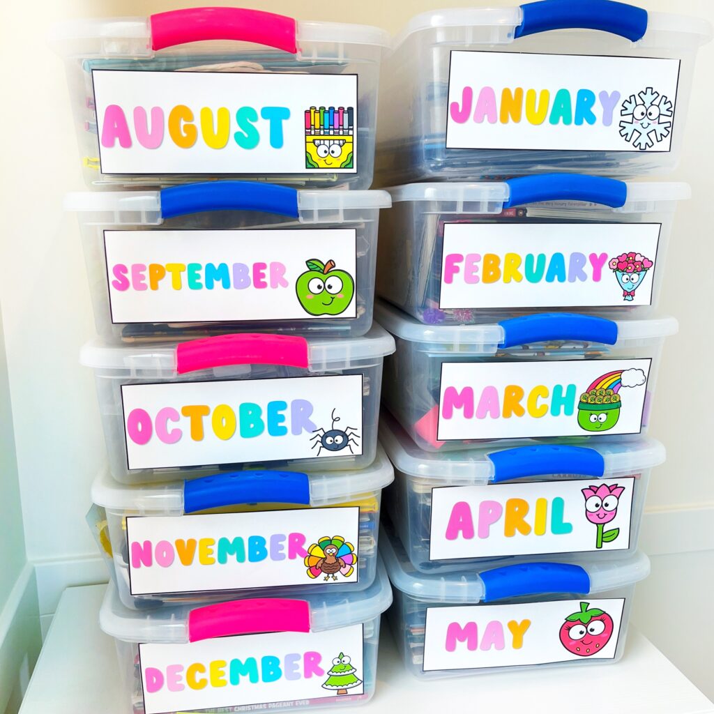 monthly bin labels for classroom organization