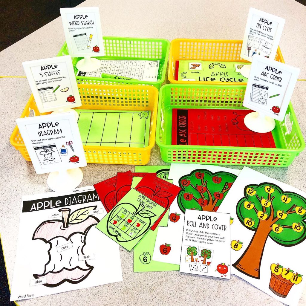 Apple Stations and activities in first grade