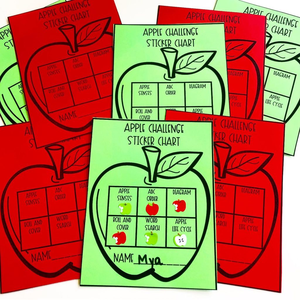 Apple Day Sticker Chart Centers and Stations