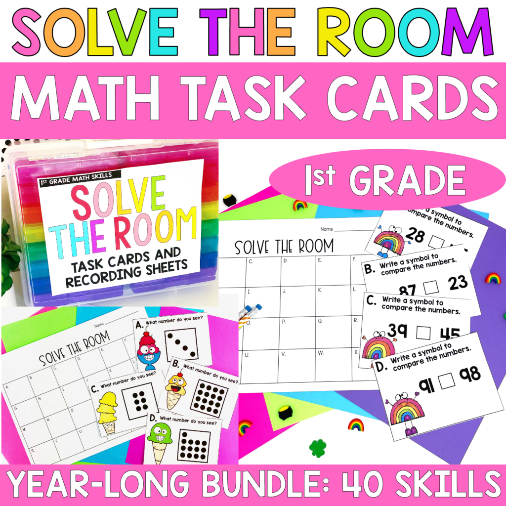 Solve the Room 1st grade math task cards for math centers all year long bundle