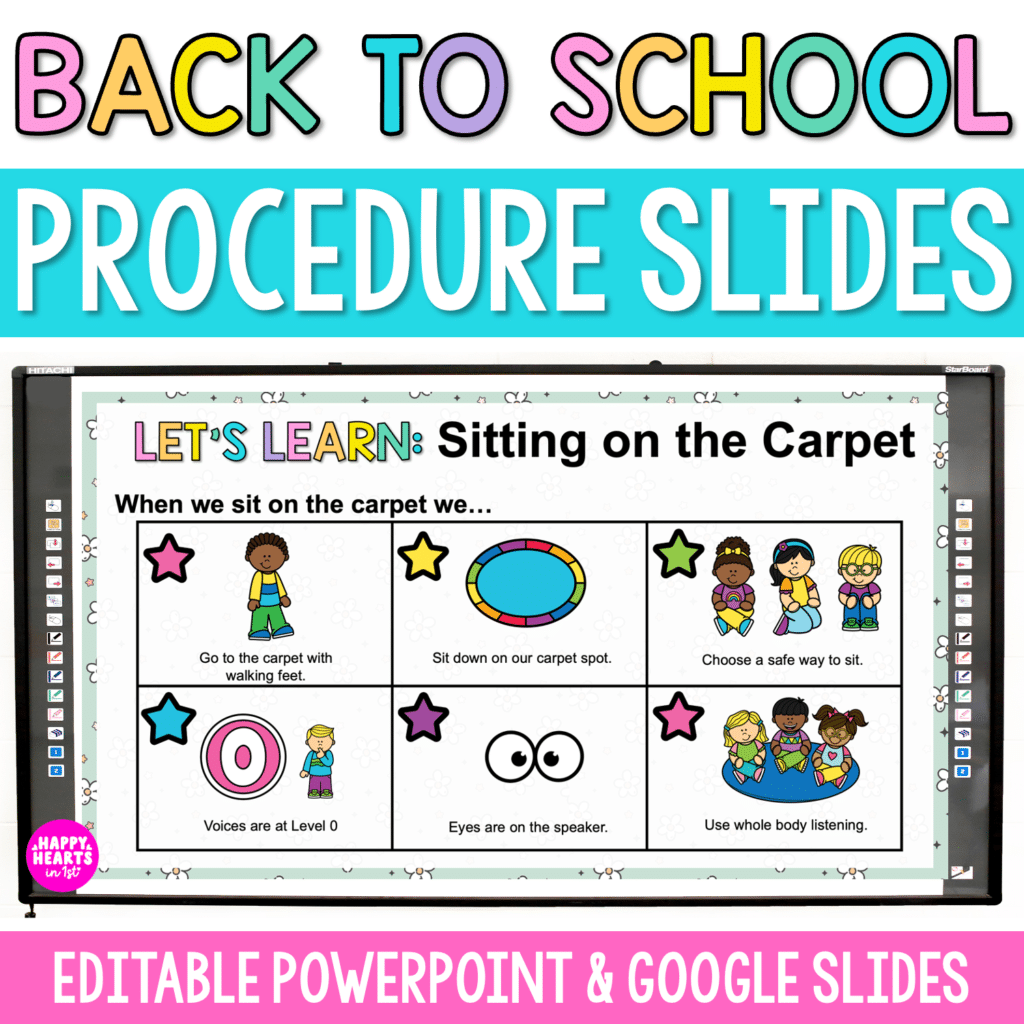 First grade classroom procedures slides for back to school routines