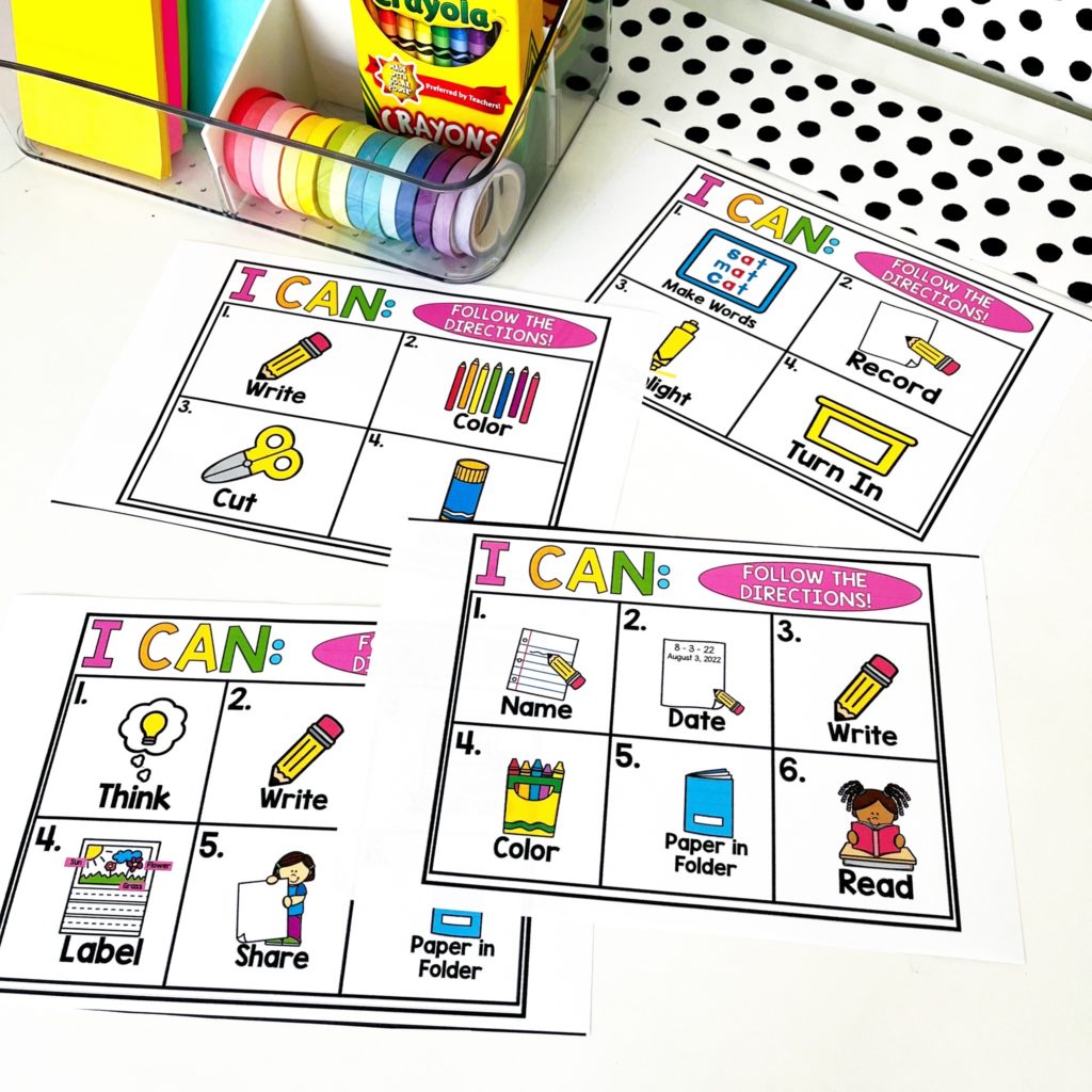 Visual directions printable mini charts for individual students