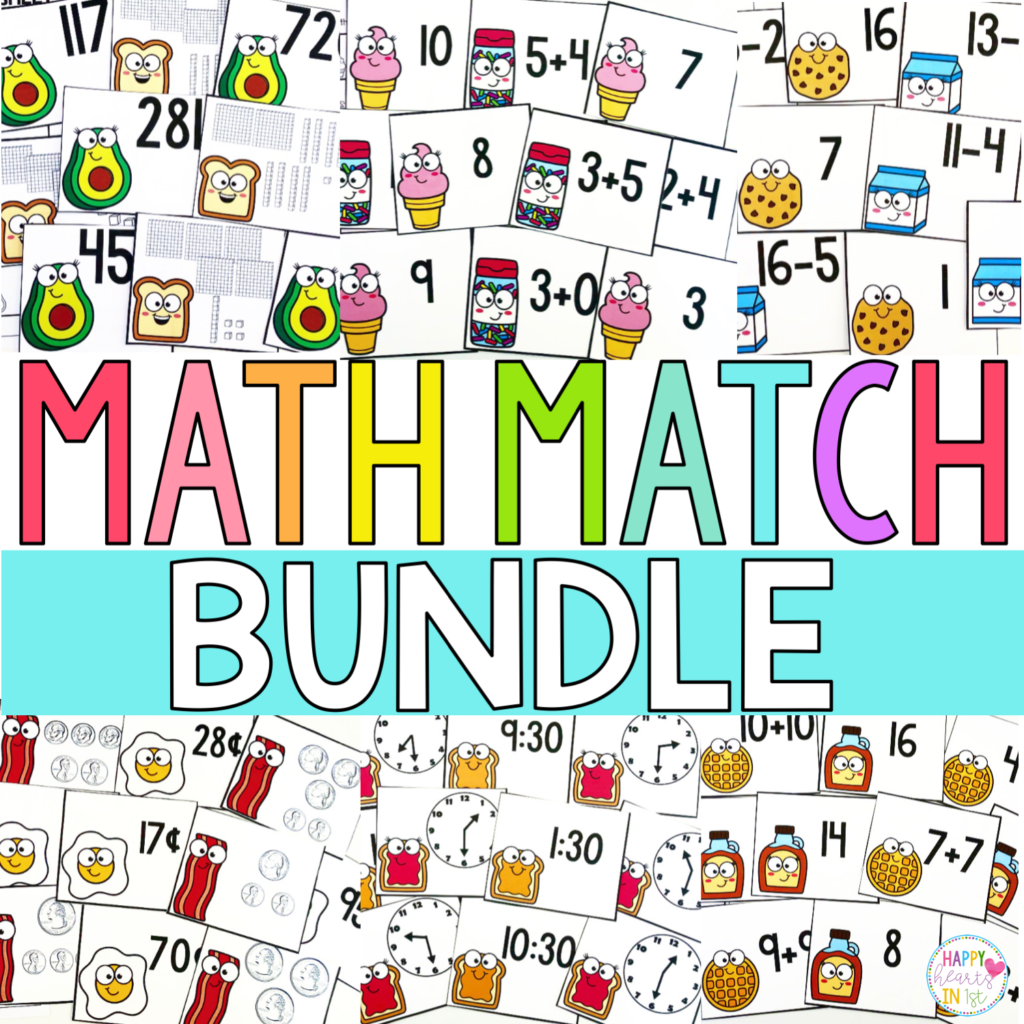 Math memory Match guided math center first grade math activity