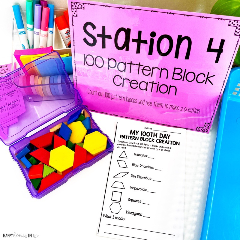 100th Day of School activities Station 100 pattern blocks