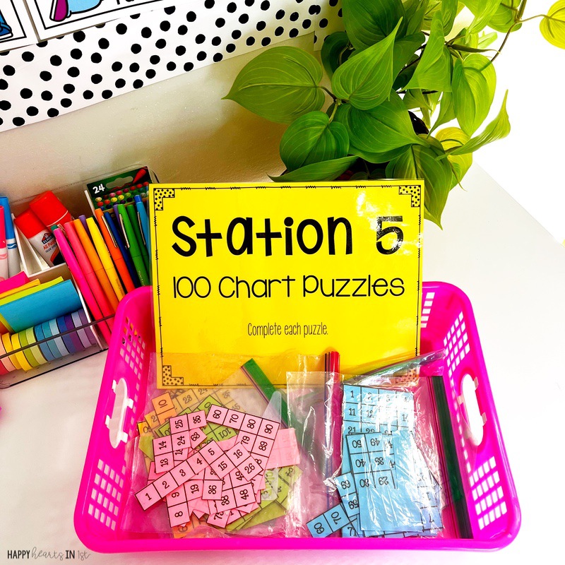 100th Day of School activities Station 100 chart puzzles