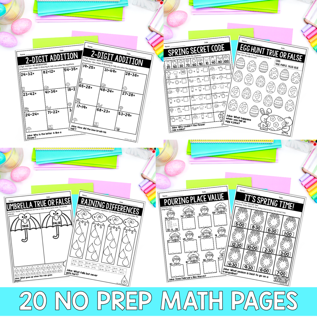 April Math Worksheets 1st Grade Spring No Prep Math Printables