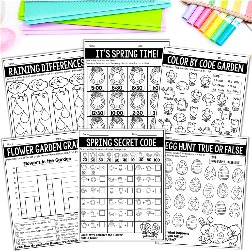 April Math Worksheets 1st Grade Spring No Prep Math Printables