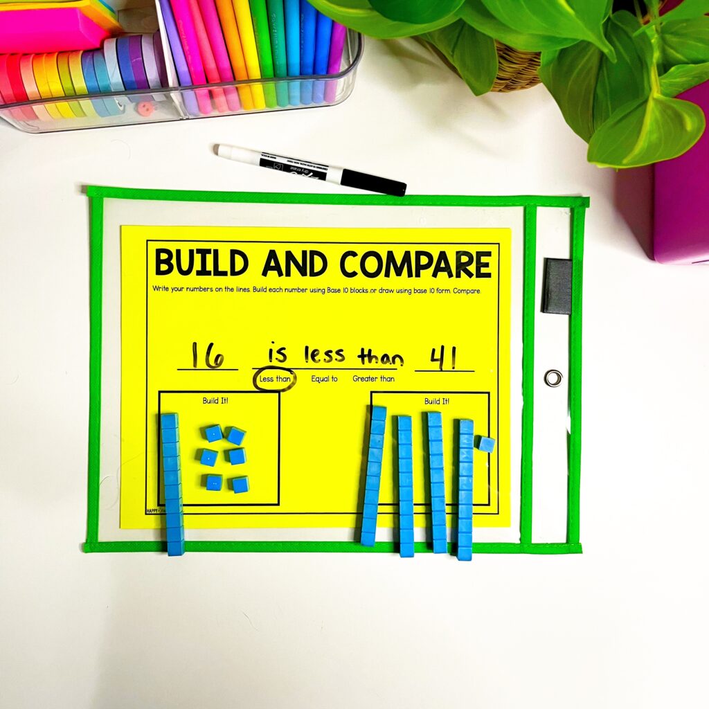 Comparing numbers first grade activities ideas greater than less than guided math