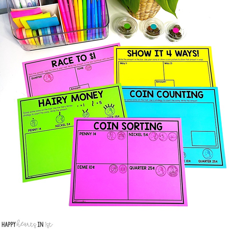 teaching money in first grade activity for small group counting coins math mats