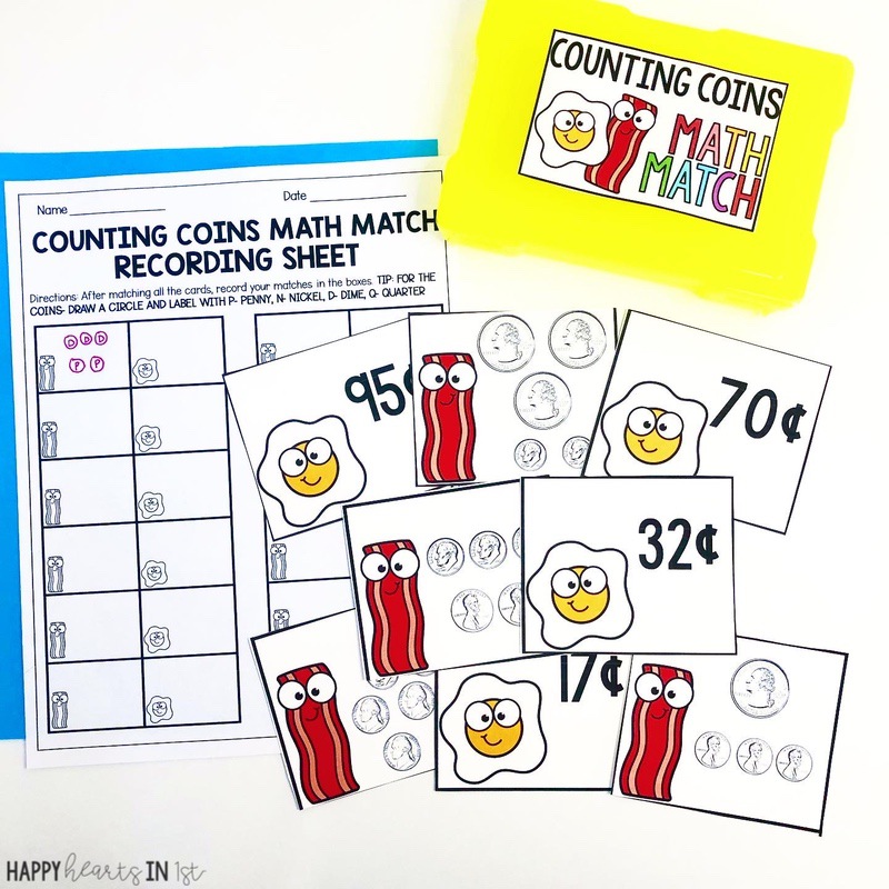 Money game first grade math center counting coins to 1 dollar