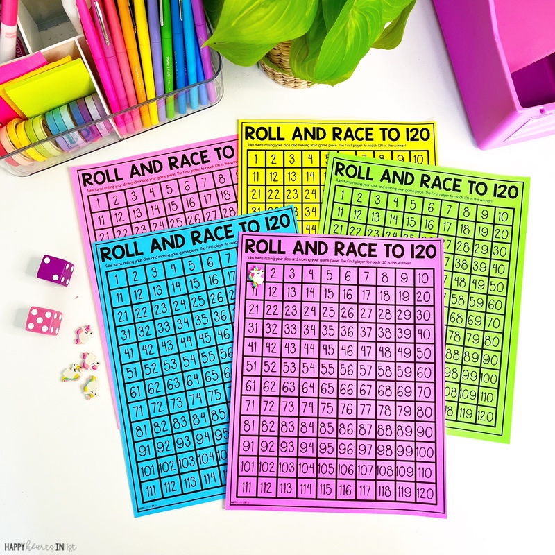 Roll and Race to 120 Math Partner Game Freebie