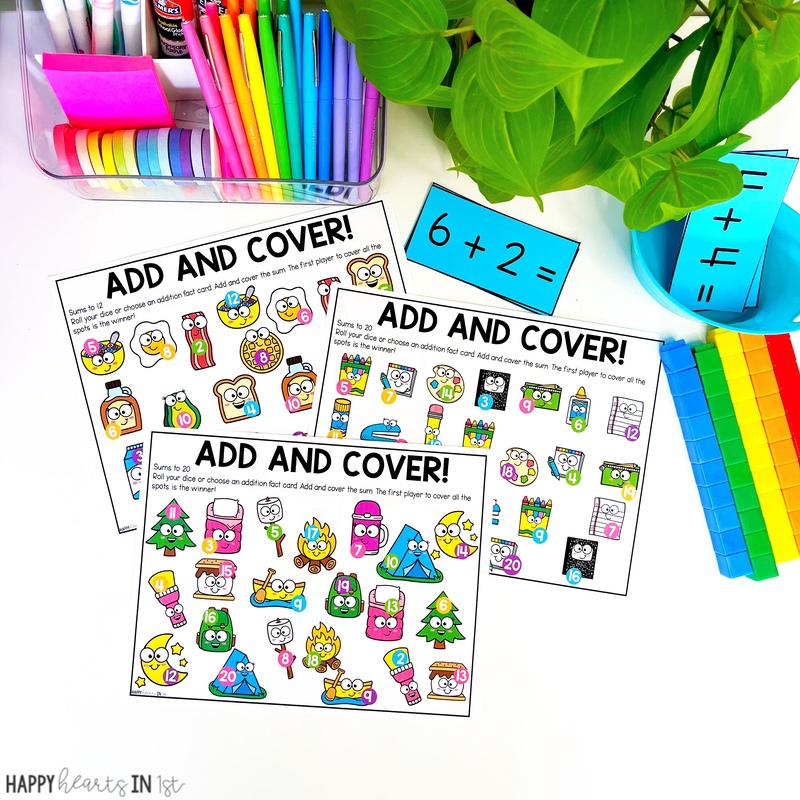 Addition games 1st grade Add and Cover addition activities