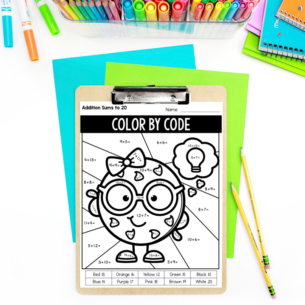 Smart Cookie activities for Smart Cookie Day in 1st grade color by code addition and subtraction