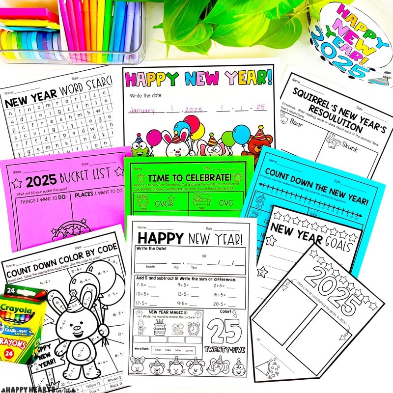 Classroom New Year's Activities 1st Grade Goal Setting Craft and New Year Writing Activities New Years Banner Word Search Games 