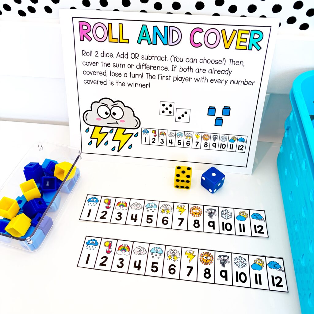 Roll and Cover Math Centers 1st grade