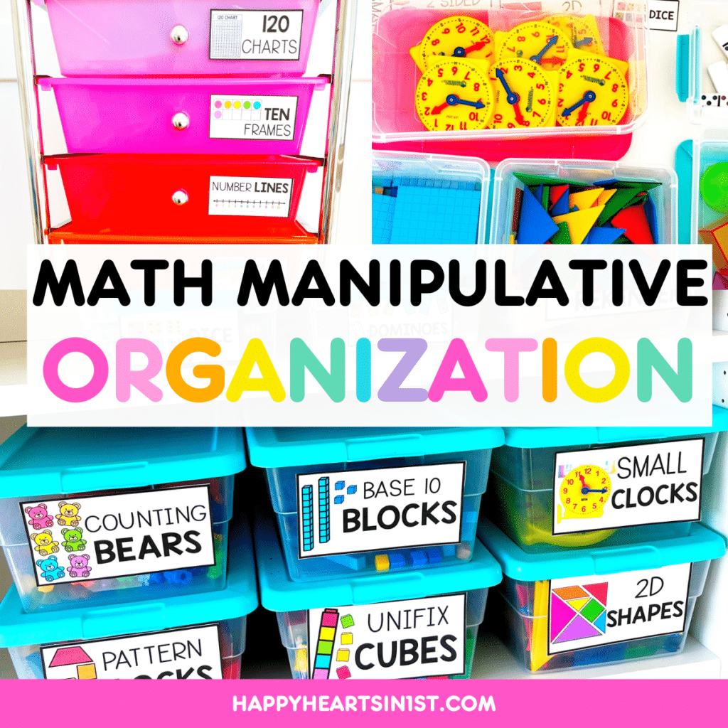 math manpulative labels for organization in the k-2 classroom