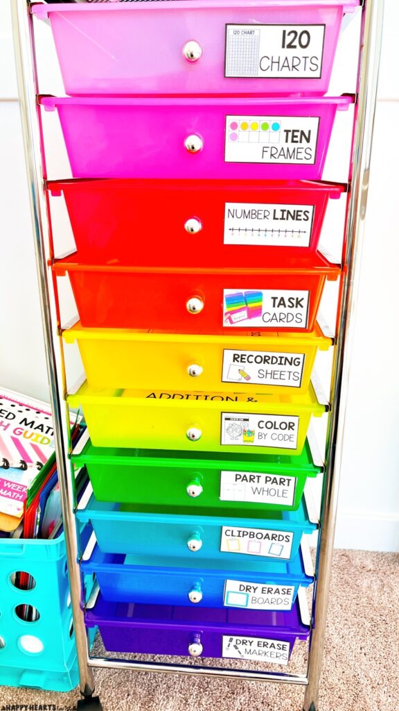 rainbow cart classroom organization guided math organization