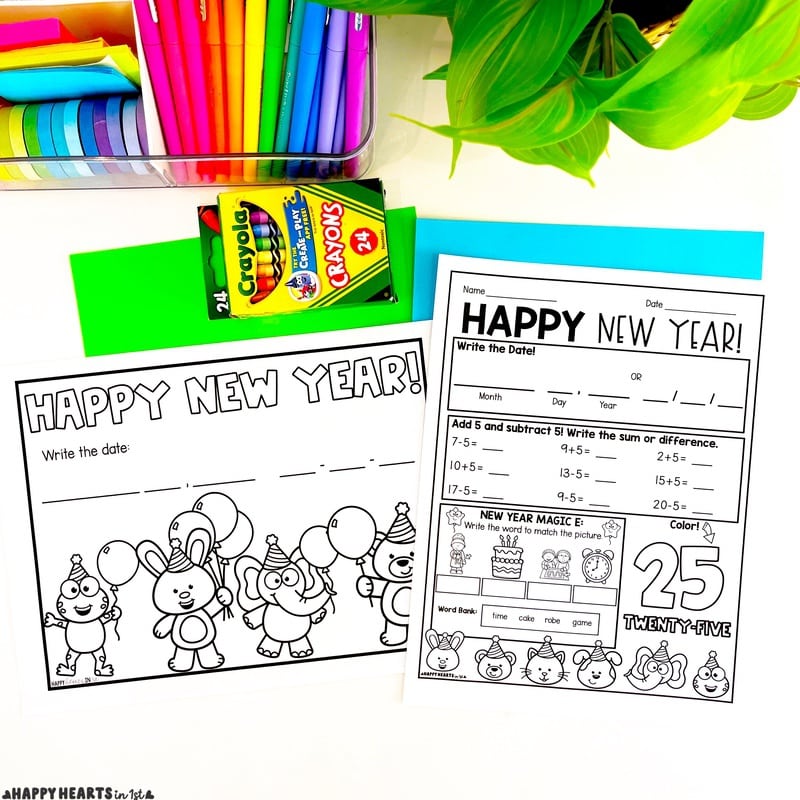 Classroom New Year's Activities Coloring and Morning Work 1st grade