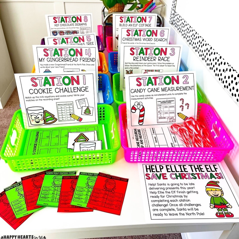 classroom christmas activities 1st grade north pole stations centers theme day