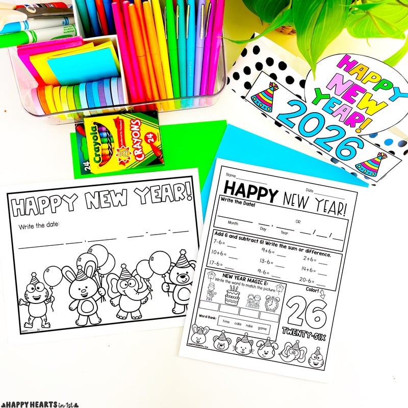 Classroom New Year's Activities Coloring and Morning Work 1st grade