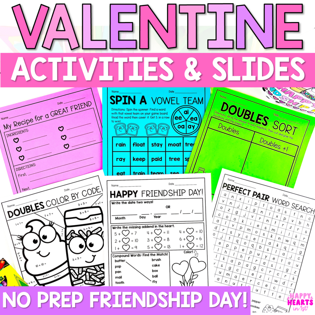 Valentine's Day Activities for the classroom 1st grade slides morning work craft