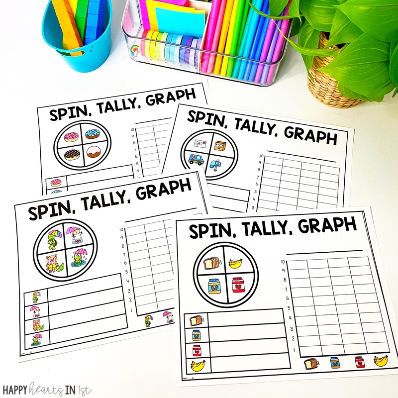 data and graphing activities in 1st grade spin tally graph math center