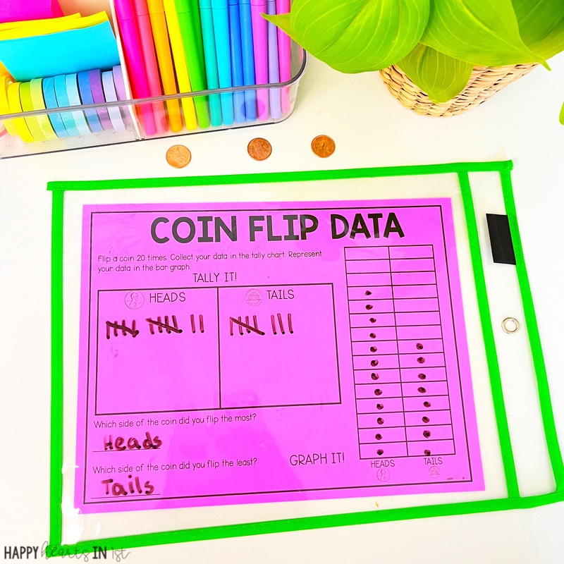 Coin Flip Data Data and Graphing Activity for 1st grade math centers