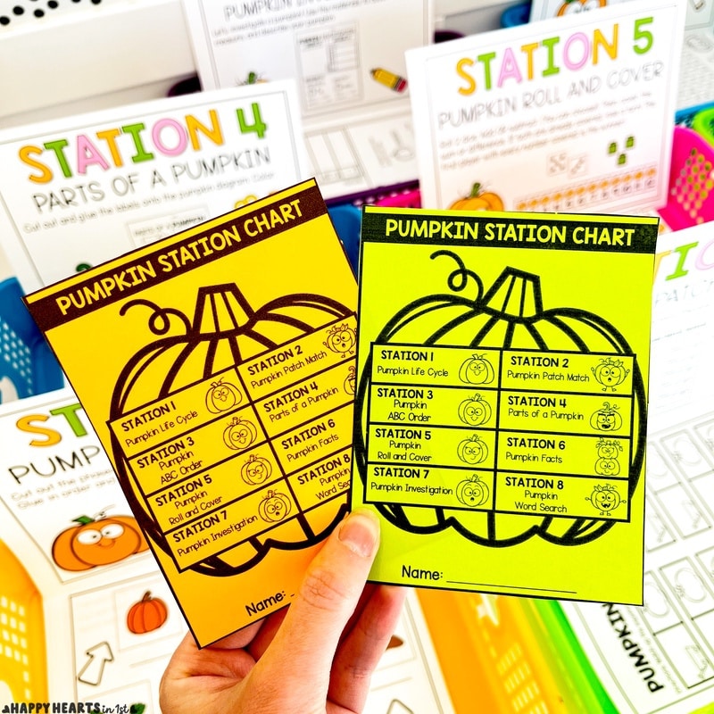 Pumpkin activities 1st grade stations sticker chart