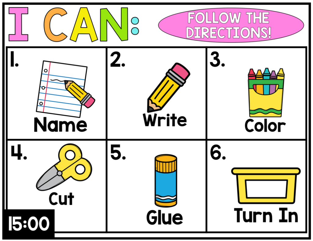 First grade visual directions slide for classroom routines and independent student work