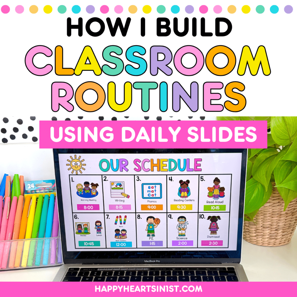 Featured image for blog post about building classroom routines using daily slides in first grade