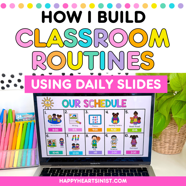 Featured image for blog post about building classroom routines using daily slides in first grade